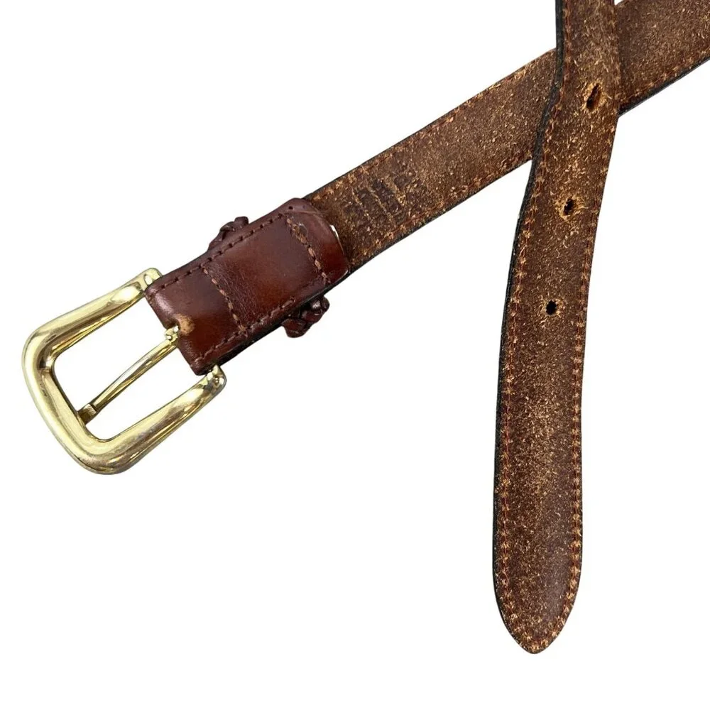 Vintage Mens 42 Belt Brown Leather Brass Buckle Braided Classic Sporty 90s